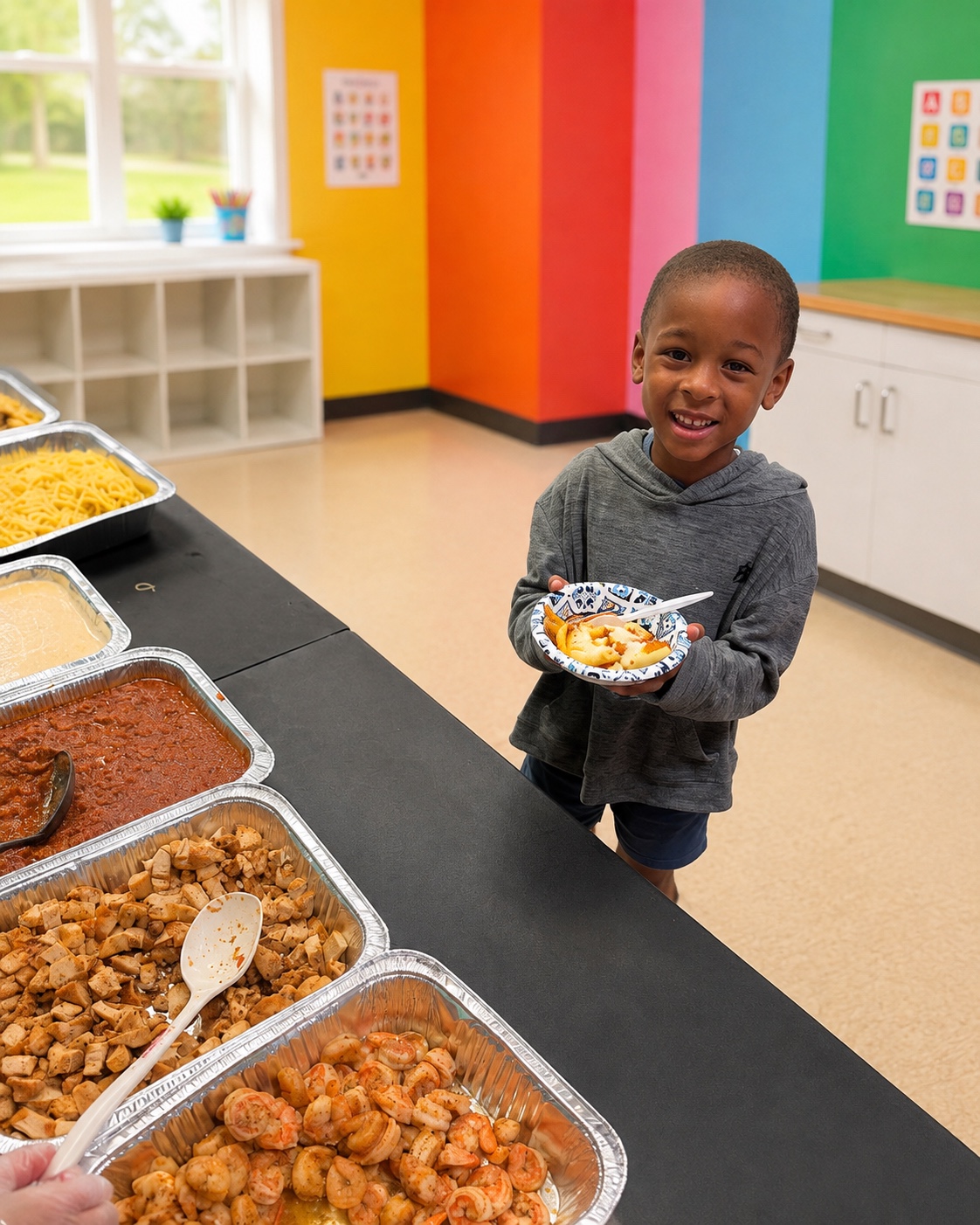 Summer camp child enjoying a meal at Moore Learning Minds
